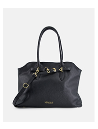 Czarna skórzana shopperka z ozdobnym paskiem 