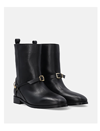 Czarne botki skórzane ze złotą ozdobą 