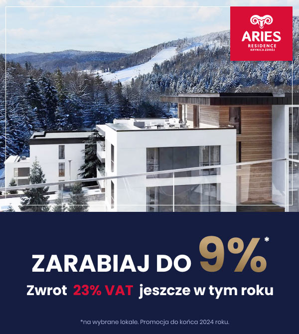 Aries Residence Krynica Zdrój - Kup apartament w Krynicy-Zdroju - Zarabiaj do 9% - Zwrot 23% Vat jeszczew tym roku - Dowiedź się więcej