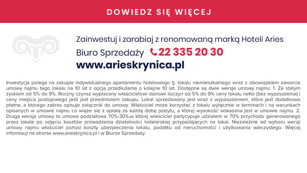 Aries Residence Krynica Zdrój - Kup apartament w Krynicy-Zdroju - Zarabiaj do 9% - Zwrot 23% Vat jeszczew tym roku - Dowiedź się więcej