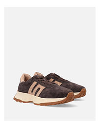 Brązowe sneakersy damskie zamszowe z beżowymi wstawkami