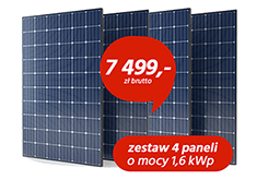 zestaw 4 paneli o mocy 1,6 kWp 7 499,- zł brutto