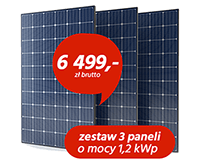 zestaw 3 paneli o mocy 1,2 kWp 6 499,- zł brutto